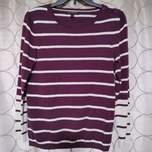 Banana Republic Women's S Purple Gray Stripe Sweater Crew Neck 3 Button Accent